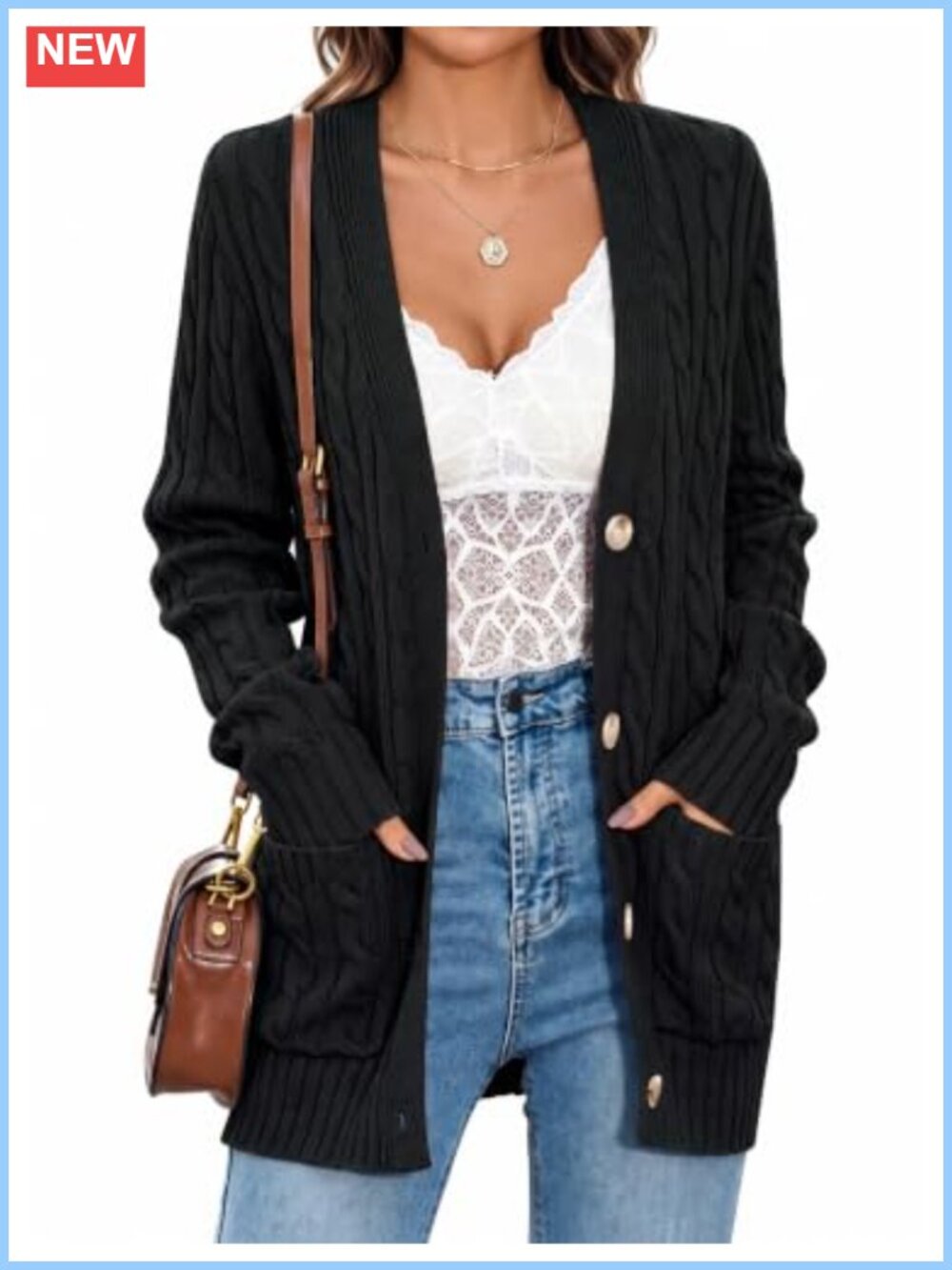 Womens Cable Knit Button Up Oversized Cardigan Sweater